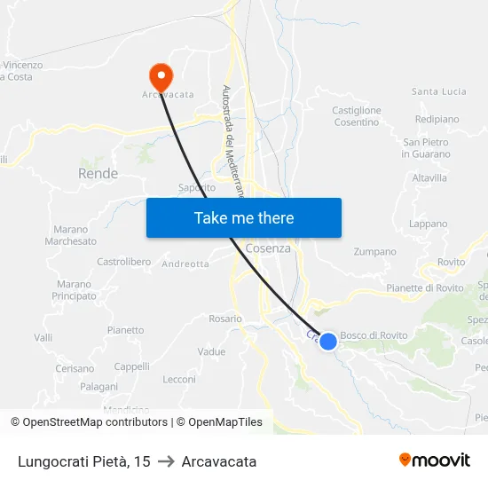 Lungocrati Pietà, 15 to Arcavacata map