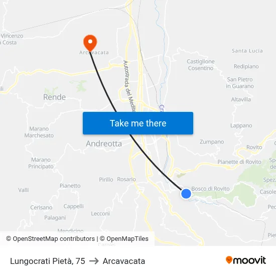 Lungocrati Pieta 75 to Arcavacata map