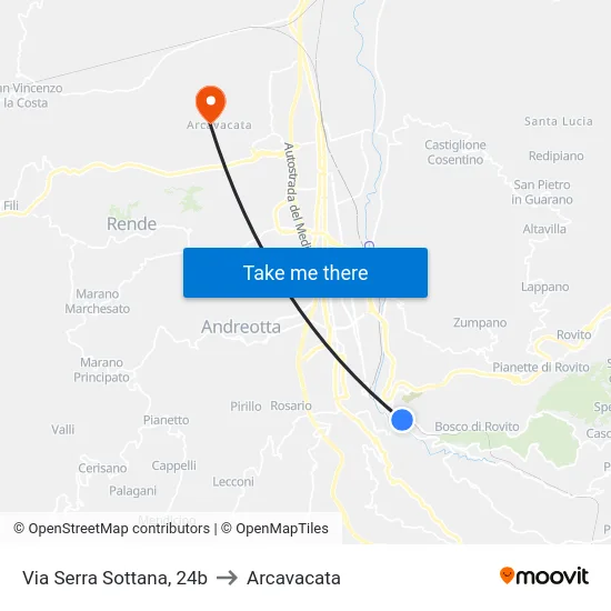 Via Serra Sottana, 24b to Arcavacata map