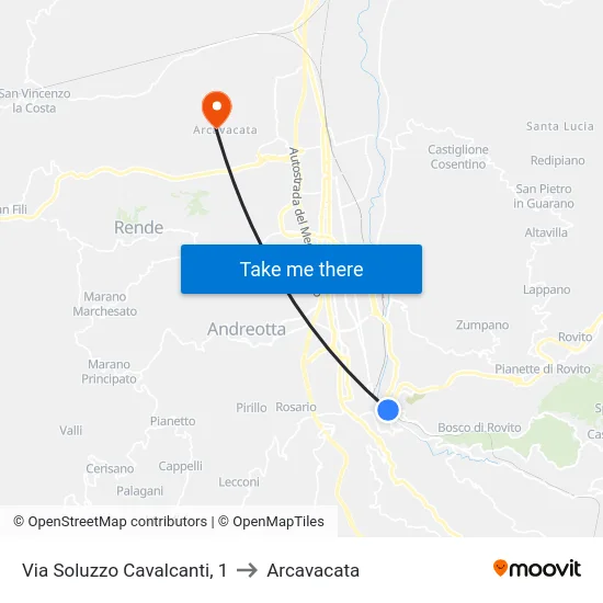 Via Soluzzo Cavalcanti, 1 to Arcavacata map