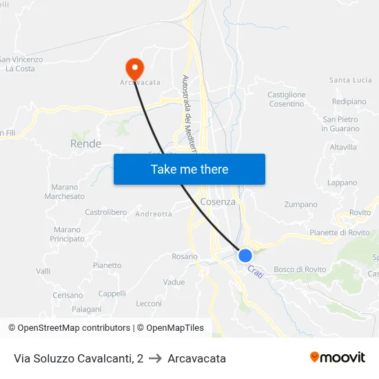 Via Soluzzo Cavalcanti, 2 to Arcavacata map