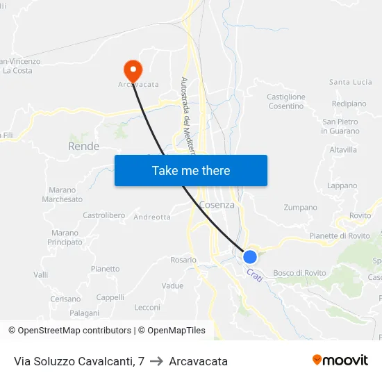 Via Soluzzo Cavalcanti, 7 to Arcavacata map