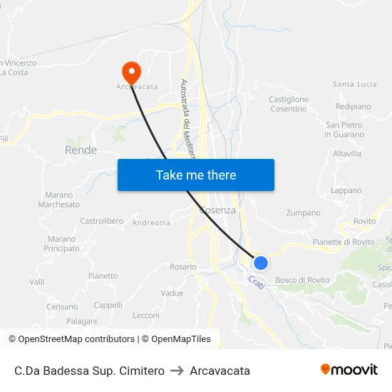 Upper Badessa District Cemetery to Arcavacata map