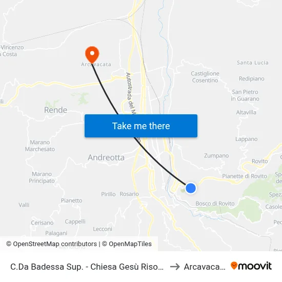 C.Da Badessa Sup. - Chiesa Gesù Risorto to Arcavacata map