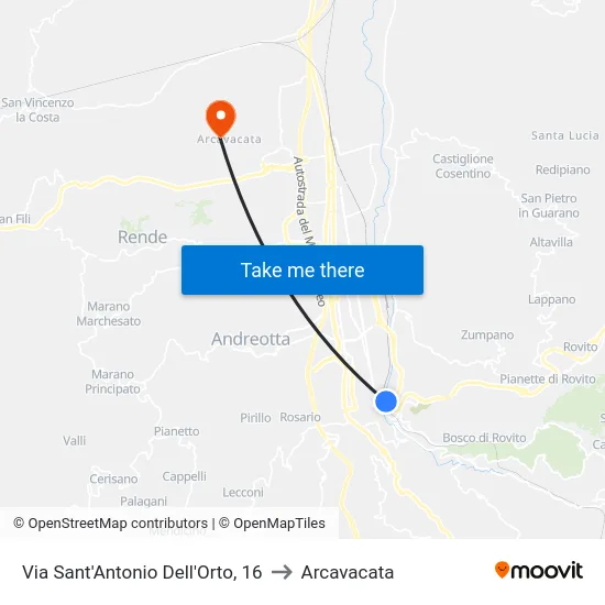 Via Sant'Antonio Dell'Orto, 16 to Arcavacata map