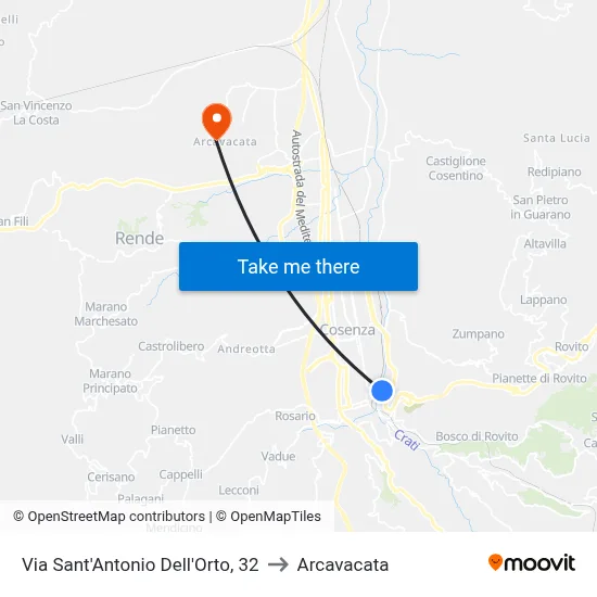 Via Sant'Antonio Dell'Orto, 32 to Arcavacata map