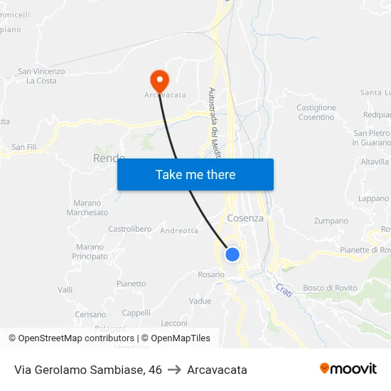 Via Gerolamo Sambiase, 46 to Arcavacata map