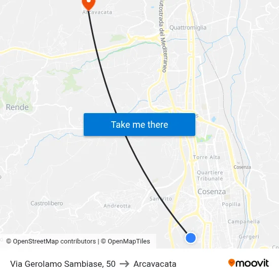 Via Gerolamo Sambiase, 50 to Arcavacata map