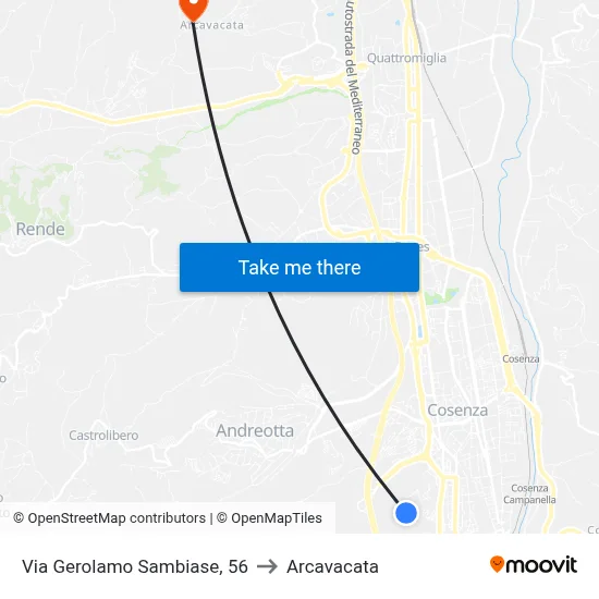 Via Gerolamo Sambiase, 56 to Arcavacata map