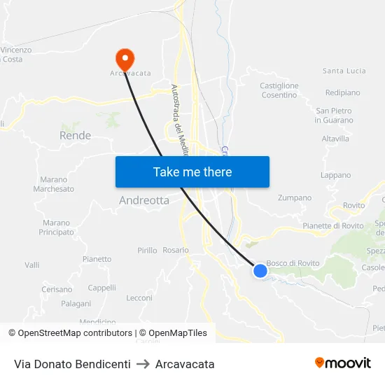 Via Donato Bendicenti to Arcavacata map