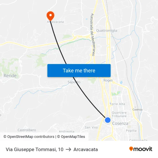 Giuseppe Tommasi Street, 10 to Arcavacata map