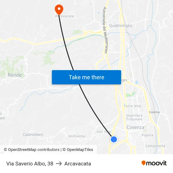 Via Saverio Albo, 38 to Arcavacata map