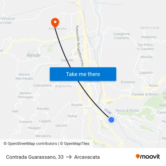 33 Guarassano District to Arcavacata map