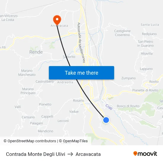 Olive Mountain District to Arcavacata map