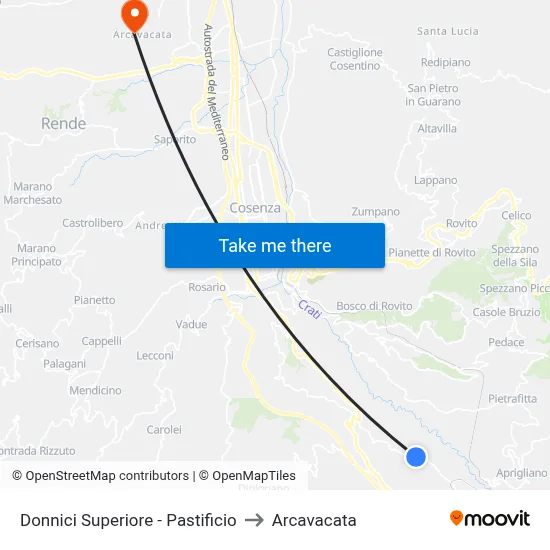 Upper Donnici - Pasta Factory to Arcavacata map