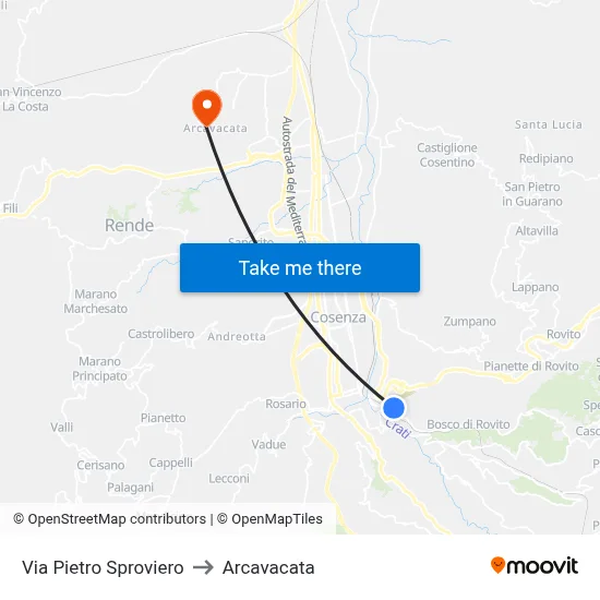 Via Pietro Sproviero to Arcavacata map