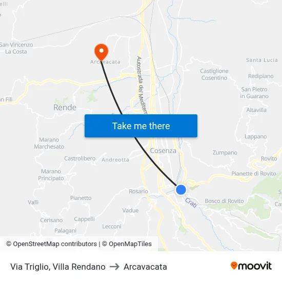 Via Triglio, Villa Rendano to Arcavacata map