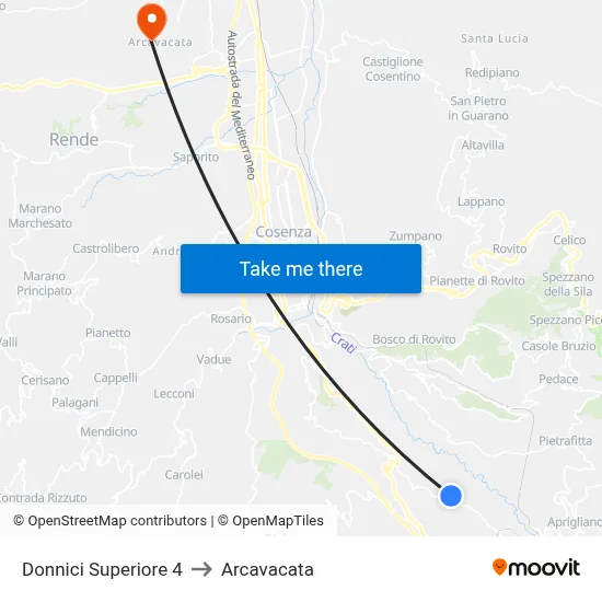 Upper Donnici 4 to Arcavacata map
