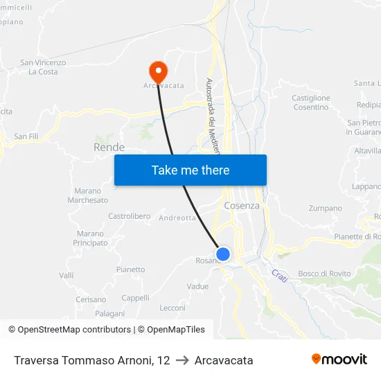 Tommaso Arnoni Traverse, 12 to Arcavacata map