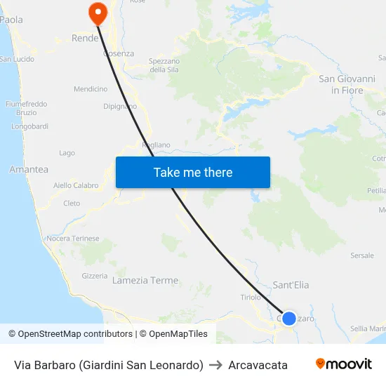 Via Barbaro (Giardini San Leonardo) to Arcavacata map