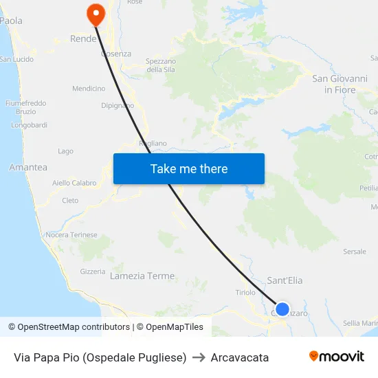 Via Papa Pio (Ospedale Pugliese) to Arcavacata map
