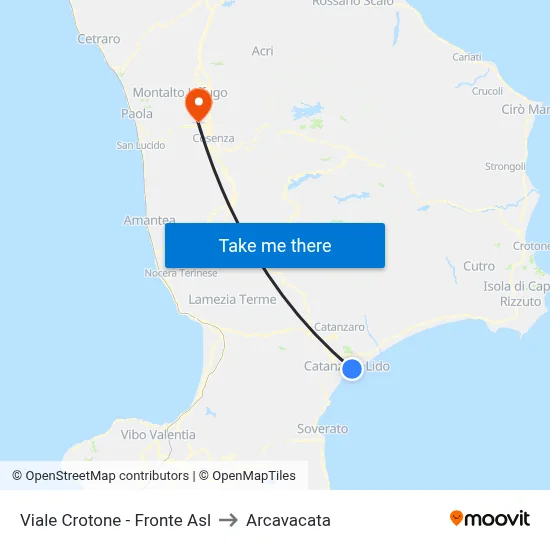 Viale Crotone - Opposite ASL to Arcavacata map