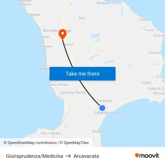 Giurisprudenza/Medicina to Arcavacata map
