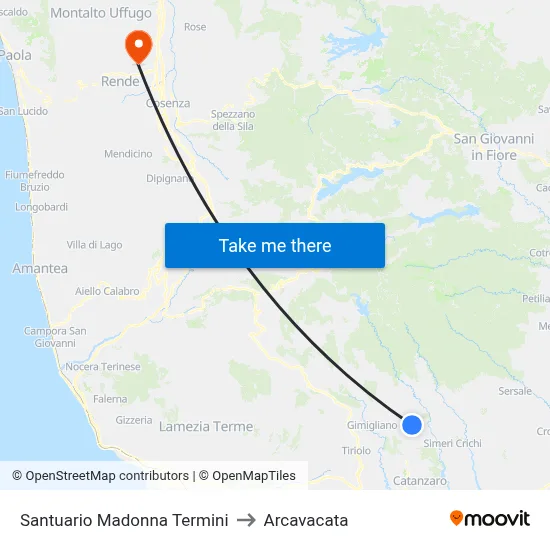 Madonna Termini Sanctuary to Arcavacata map