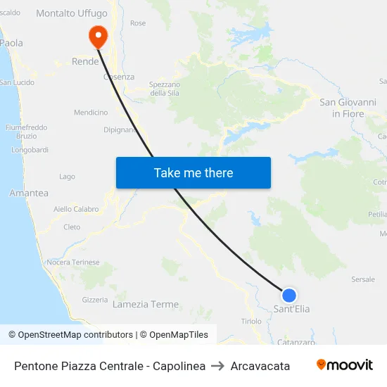 Pentone Central Square - Terminal to Arcavacata map