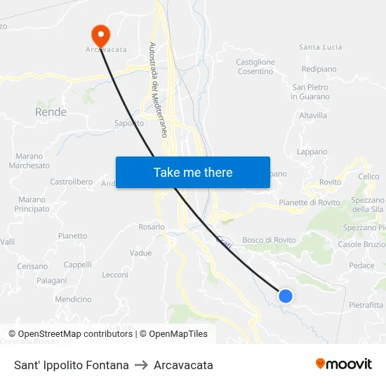 Sant' Ippolito Fountain to Arcavacata map