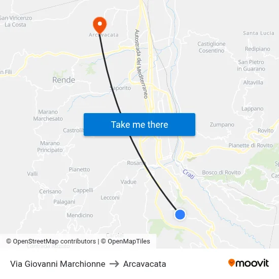 Via Giovanni Marchionne to Arcavacata map