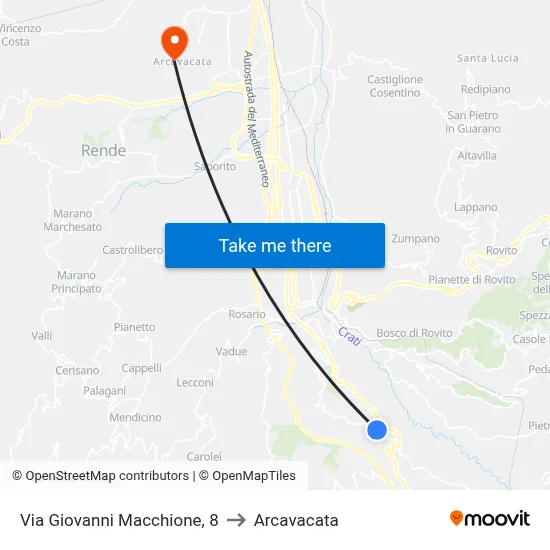 Via Giovanni Macchione, 8 to Arcavacata map