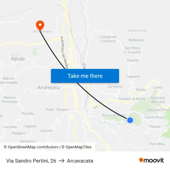 Via Sandro Pertini, 26 to Arcavacata map