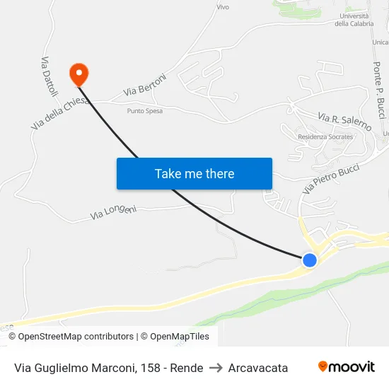 Via Guglielmo Marconi, 158 - Rende to Arcavacata map