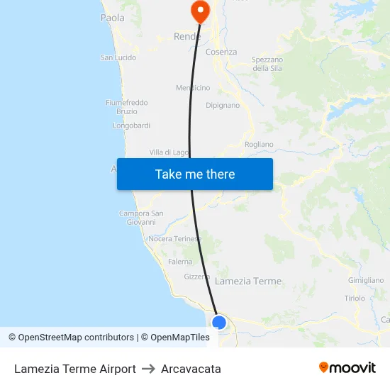 Lamezia Terme Airport to Arcavacata map