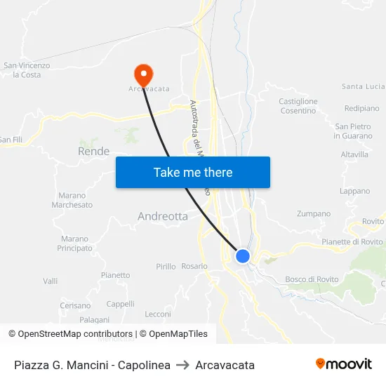 Piazza G. Mancini - Capolinea to Arcavacata map