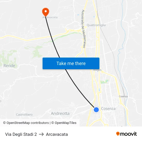 Via Degli Stadi 2 to Arcavacata map