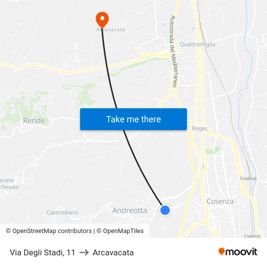 Via Degli Stadi, 11 to Arcavacata map