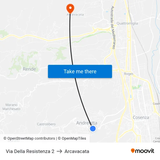 Resistance Street 2 to Arcavacata map
