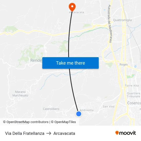 Fratellanza Street to Arcavacata map