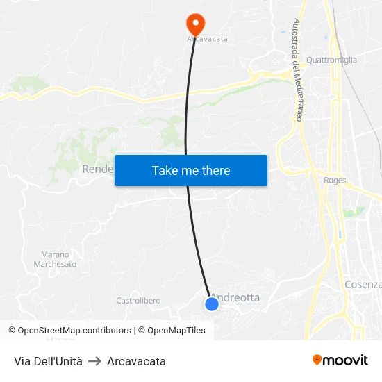 Via Dell'Unità to Arcavacata map