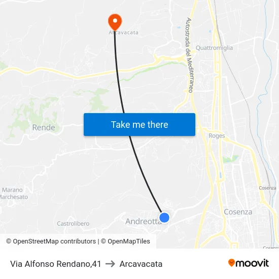 Via Alfonso Rendano,41 to Arcavacata map