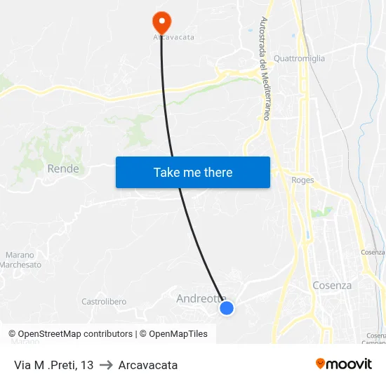 Via M .Preti, 13 to Arcavacata map