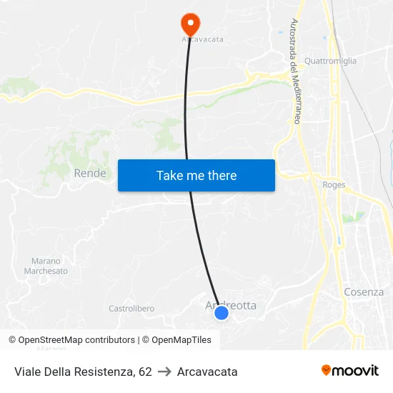 Viale Della Resistenza, 62 to Arcavacata map