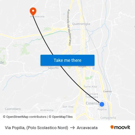 Via Popilia (North School Complex) to Arcavacata map