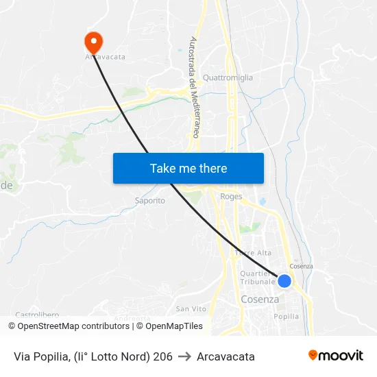 Via Popilia, (Second Lot North) 206 to Arcavacata map