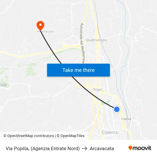 Via Popilia, (North Revenue Agency) to Arcavacata map