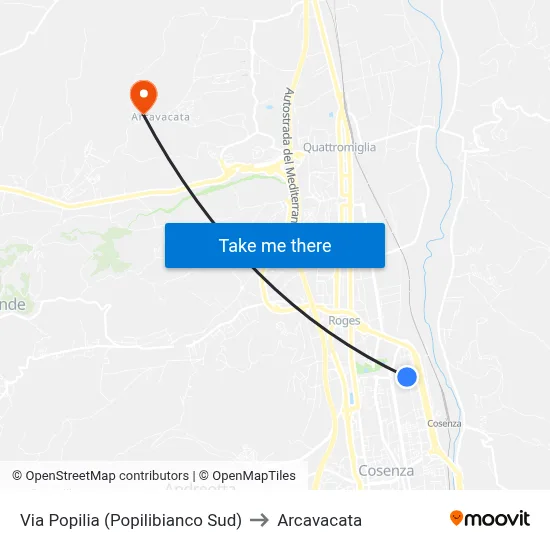 Popilia Street (South Popilibianco) to Arcavacata map