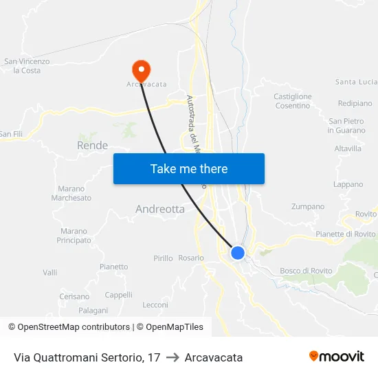 Via Quattromani Sertorio, 17 to Arcavacata map