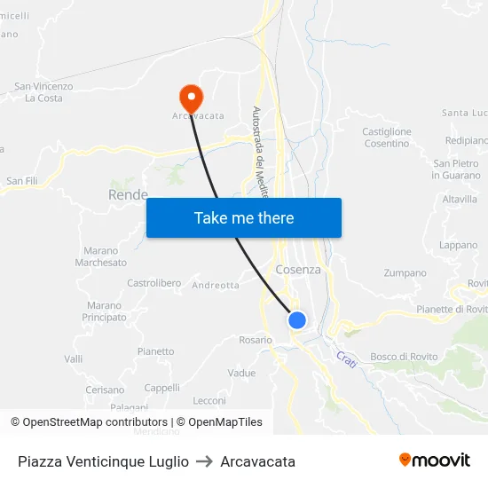 July 25th Square to Arcavacata map